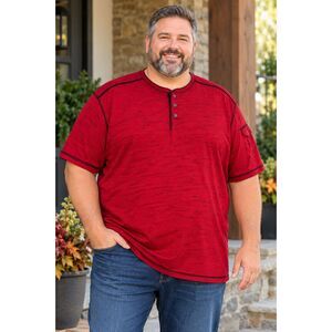 Modern Culture Men 5XB Big Tall Red Henley Shirt Short Sleeve Cotton Blend #23
